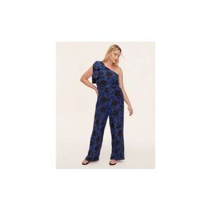 Kate Spade X Target Women Floral One Shoulder Linen Blend Jumpsuit Blue